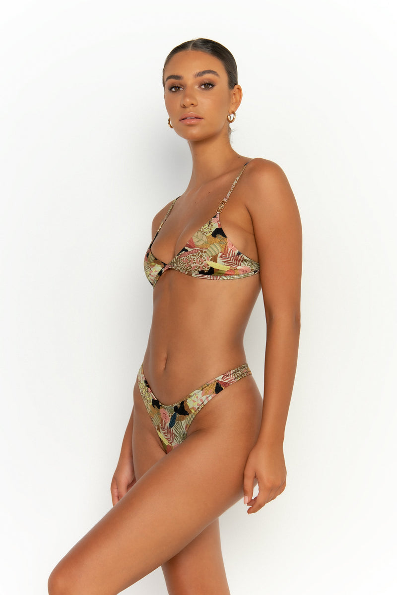 side view womens swimwear designed as high quality bikini from sommer swim swimwear australia - juliet jaguar is a print bikini with bralette bikini top