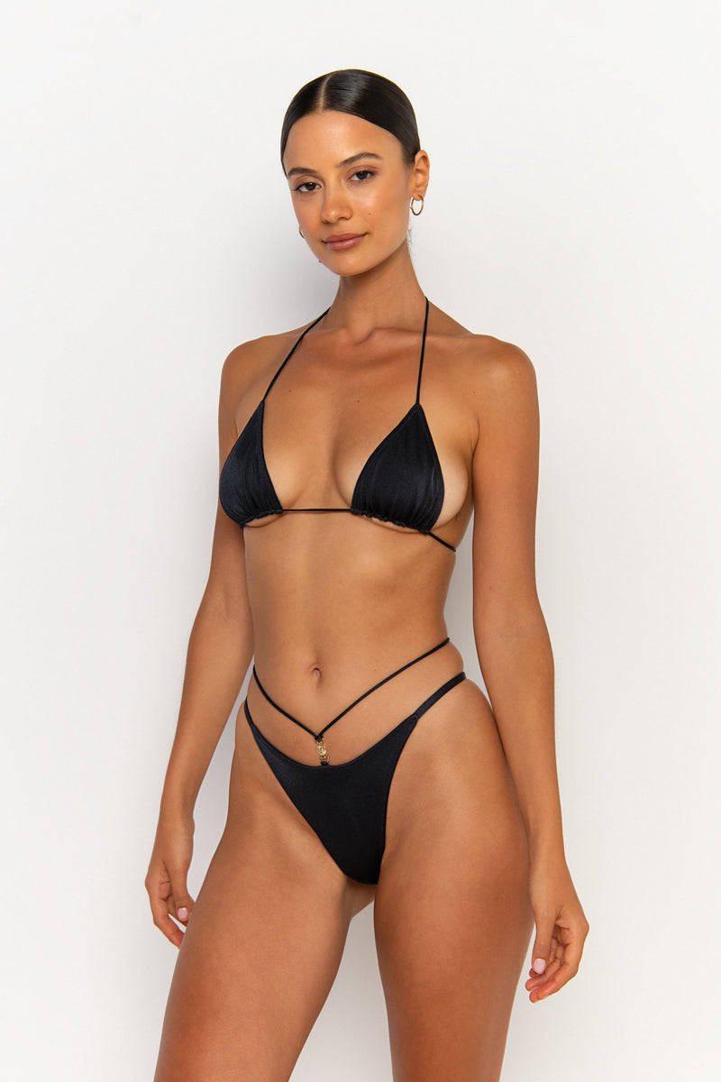side view womens swimwear designed as high quality bikini from sommer swim swimwear australia - kamilla nero is a black bikini with brazilian bikini bottom