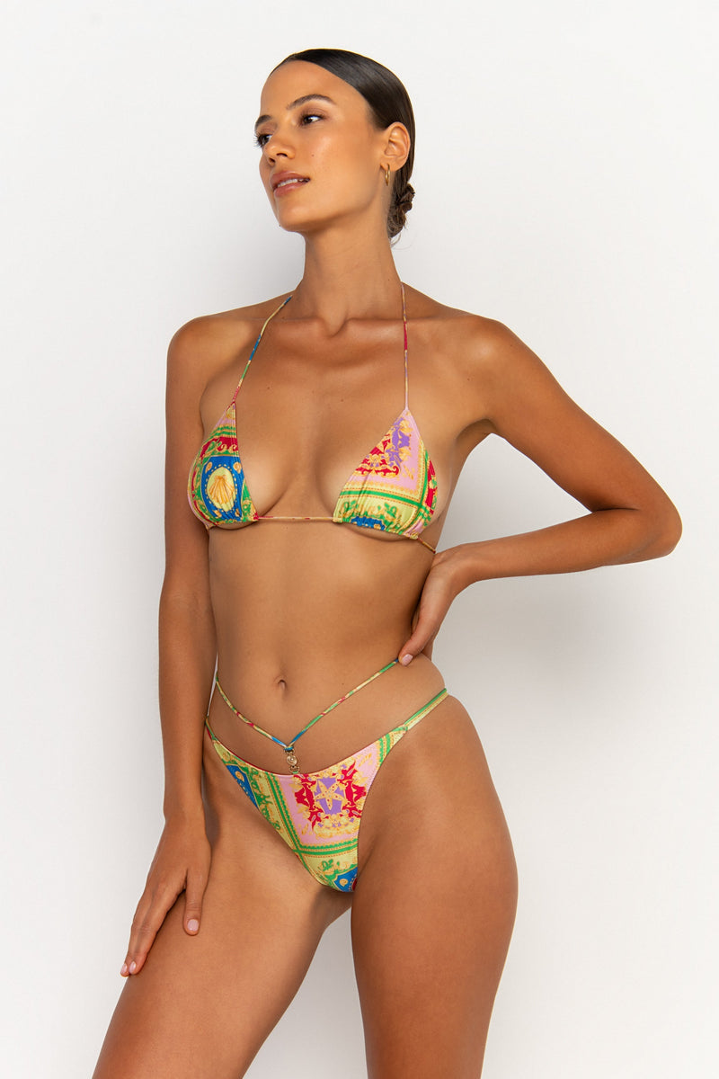 side view womens swimwear designed as high quality bikini from sommer swim swimwear australia - kamilla posidonia is a print bikini with brazilian bikini bottom
