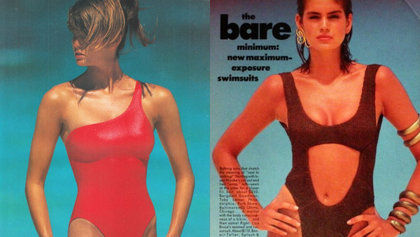 Models wearing 90s style swimwear