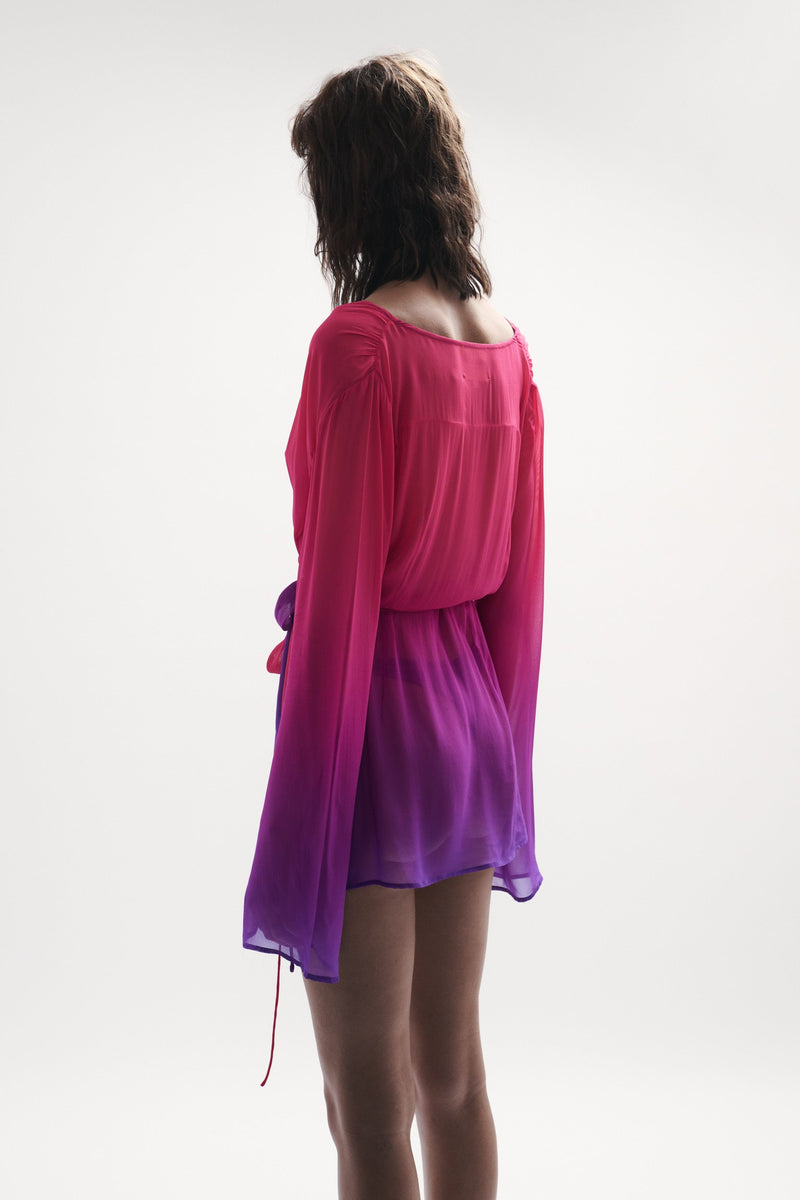back view womens resort wear designed as high quality resort wear from sommer swim swimwear australia - palma berry crush is a pink and purple gradient wrap dress