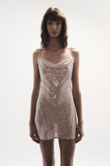 IBIZA sequin mini dress in Latte – front view