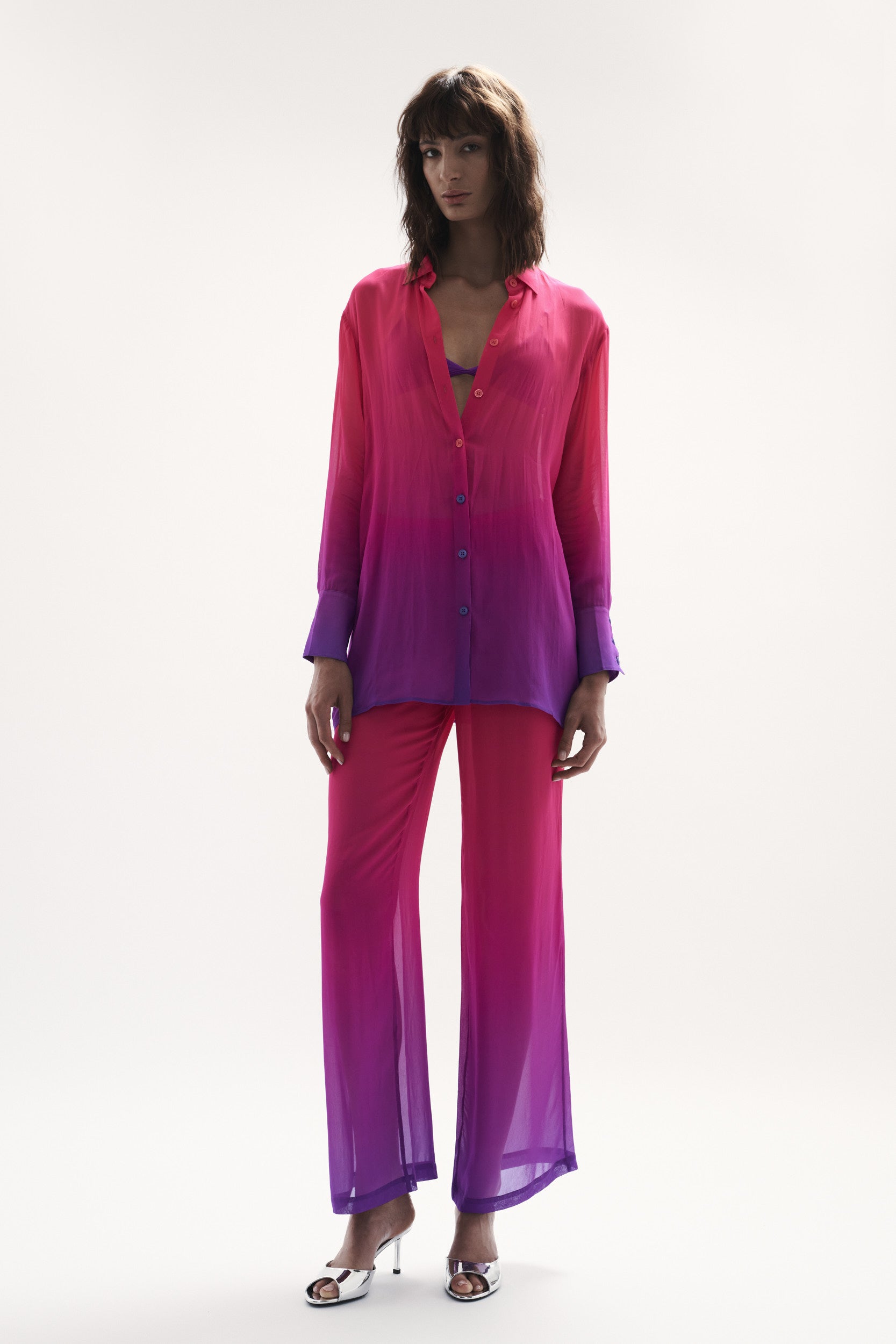 front view womens resort wear designed as high quality resort wear from sommer swim swimwear australia - havana berry crush is a pink and purple gradient shirt