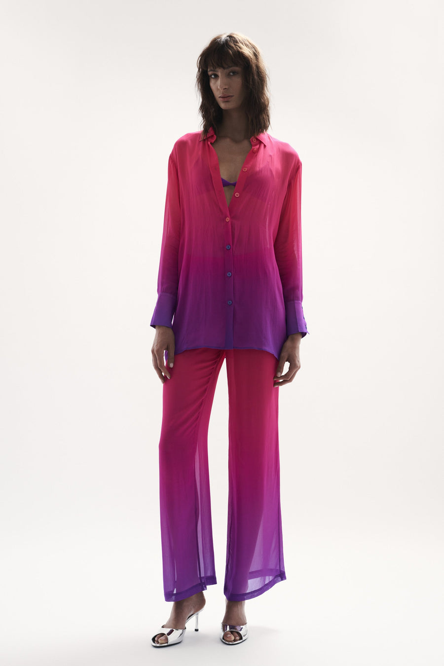 front view womens resort wear designed as high quality resort wear from sommer swim swimwear australia - havana berry crush is a pink and purple gradient shirt