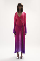 front straight view womens resort wear designed as high quality resort wear from sommer swim swimwear australia - pelicano berry crush is a pink and purple gradient robe dress
