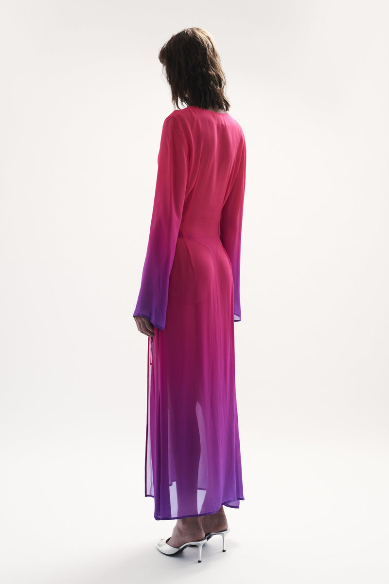 side view womens resort wear designed as high quality resort wear from sommer swim swimwear australia - pelicano berry crush is a pink and purple gradient robe dress