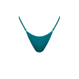 Close-up of Blue Fondale thong bikini fabric and hardware