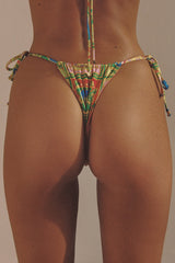model close up back view womens swimwear designed as high quality bikini from sommer swim swimwear australia - paloma posidonia is a print bikini with tie side bikini bottom