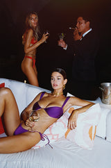 model side view womens swimwear designed as high quality bikini from sommer swim swimwear australia - soriya petunia is a purple bikini with balconette bikini top