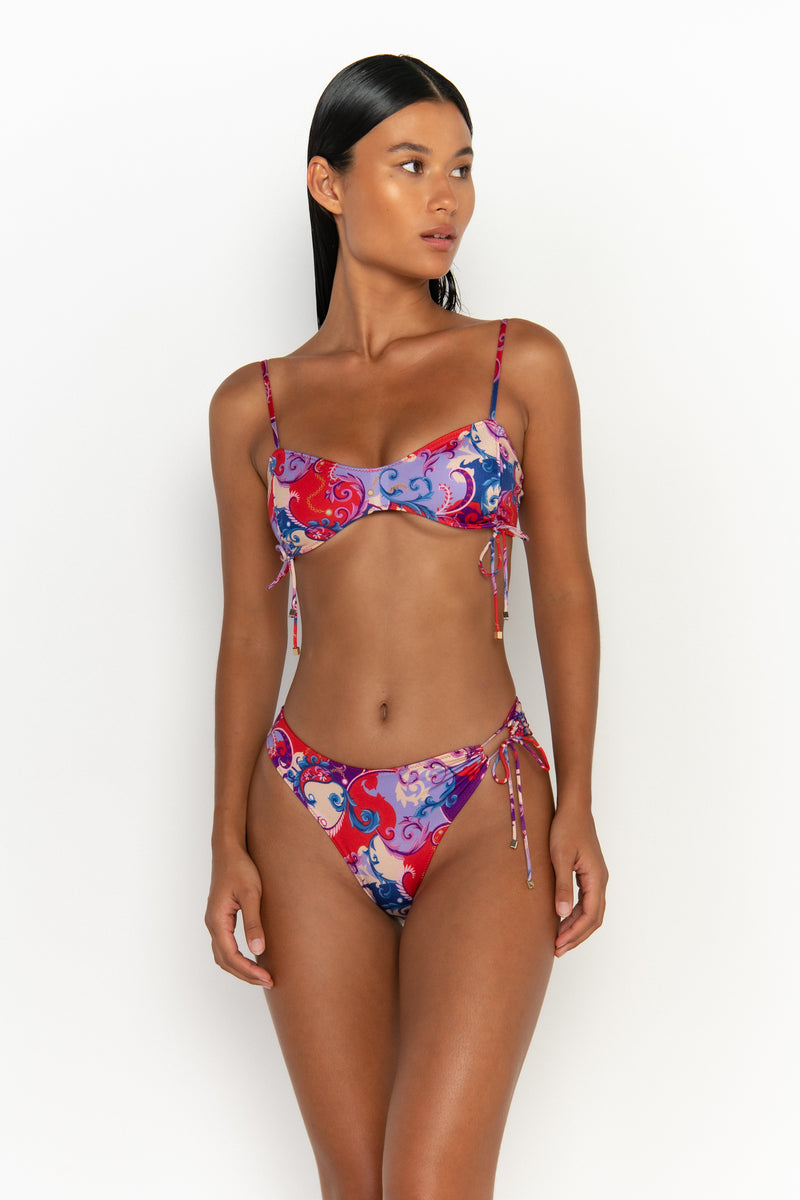 front looking side view womens swimwear designed as high quality bikini from sommer swim swimwear australia - adriana rococo is a print bikini with high waisted bikini bottom