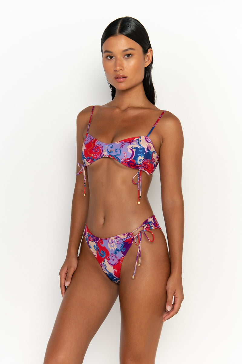 side view womens swimwear designed as high quality bikini from sommer swim swimwear australia - adriana rococo is a print bikini with high waisted bikini bottom