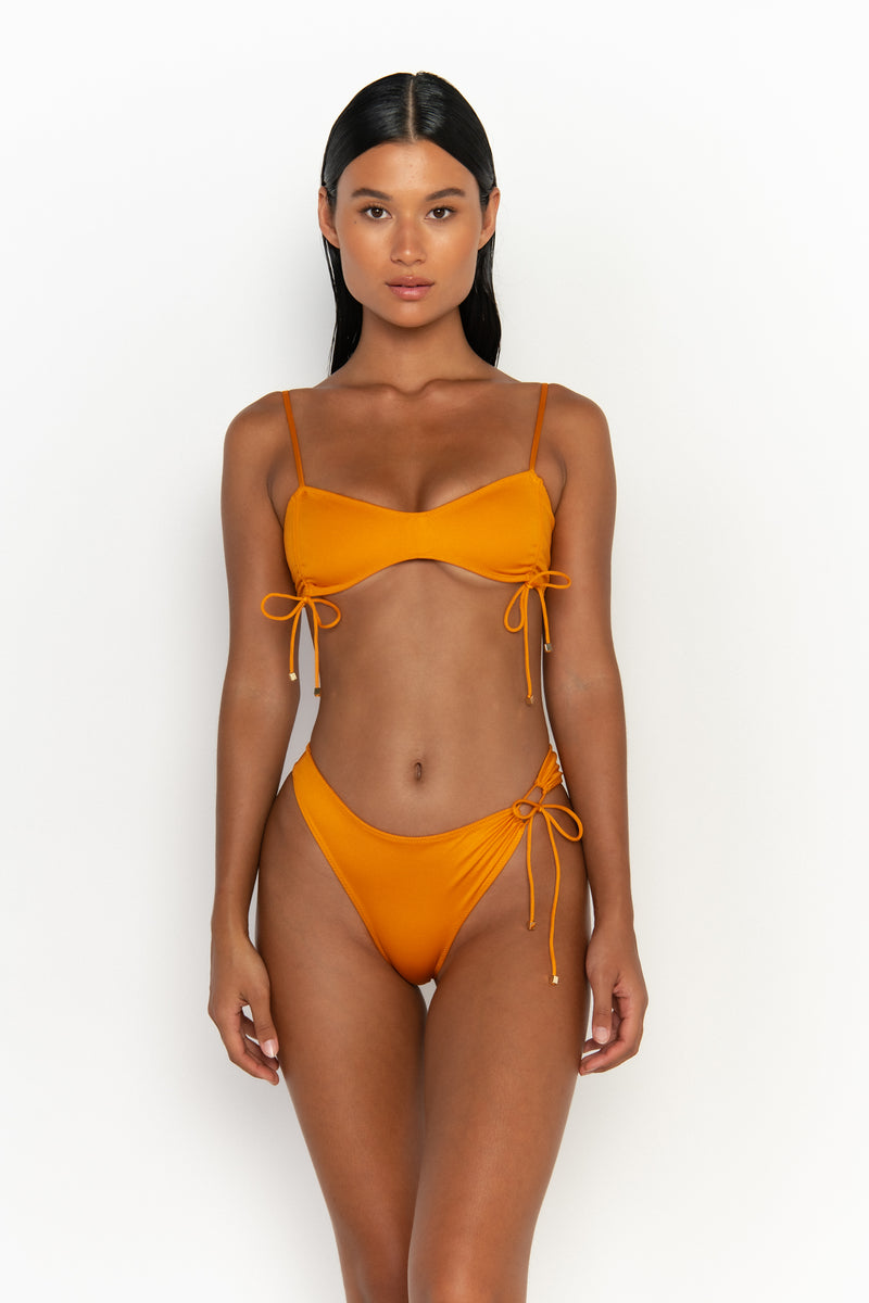 front view womens swimwear designed as high quality bikini from sommer swim swimwear australia - adriana turmeric is a light orange bikini with high waisted bikini bottom