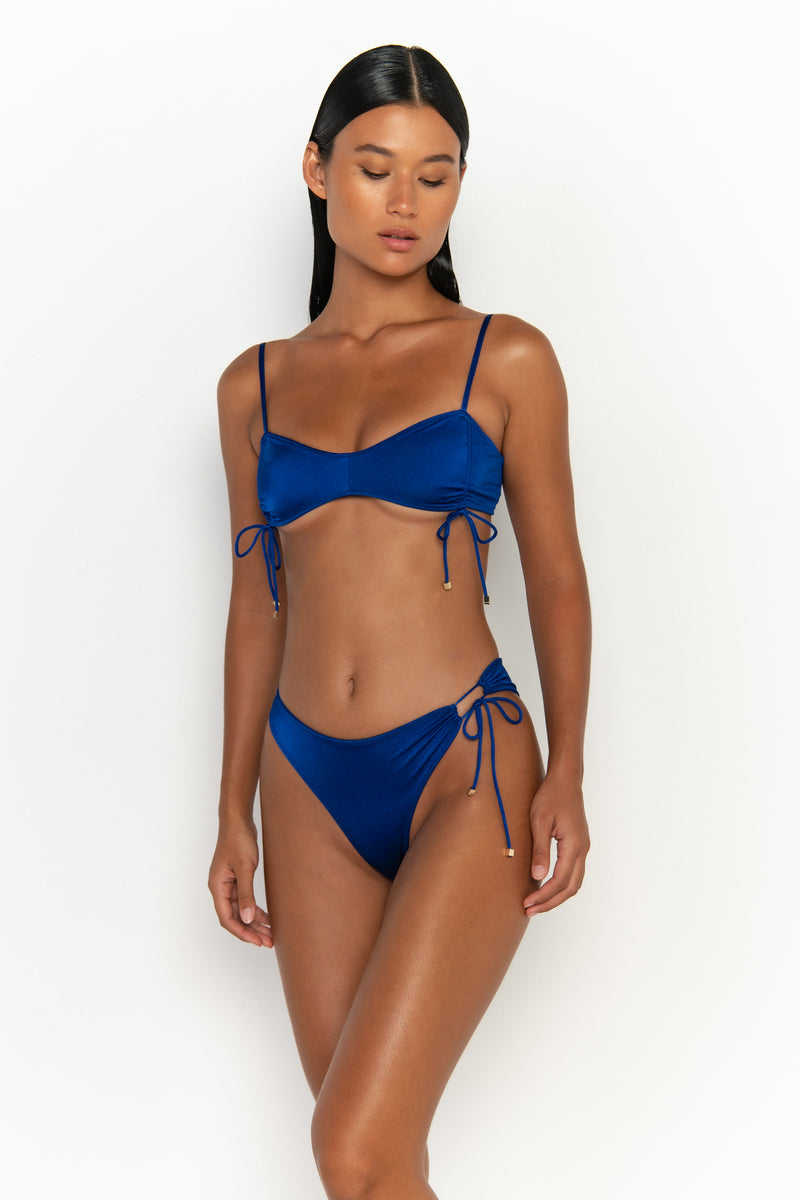 side view womens swimwear designed as high quality bikini from sommer swim swimwear australia - bea olympus is a royal blue bikini with bralette bikini top