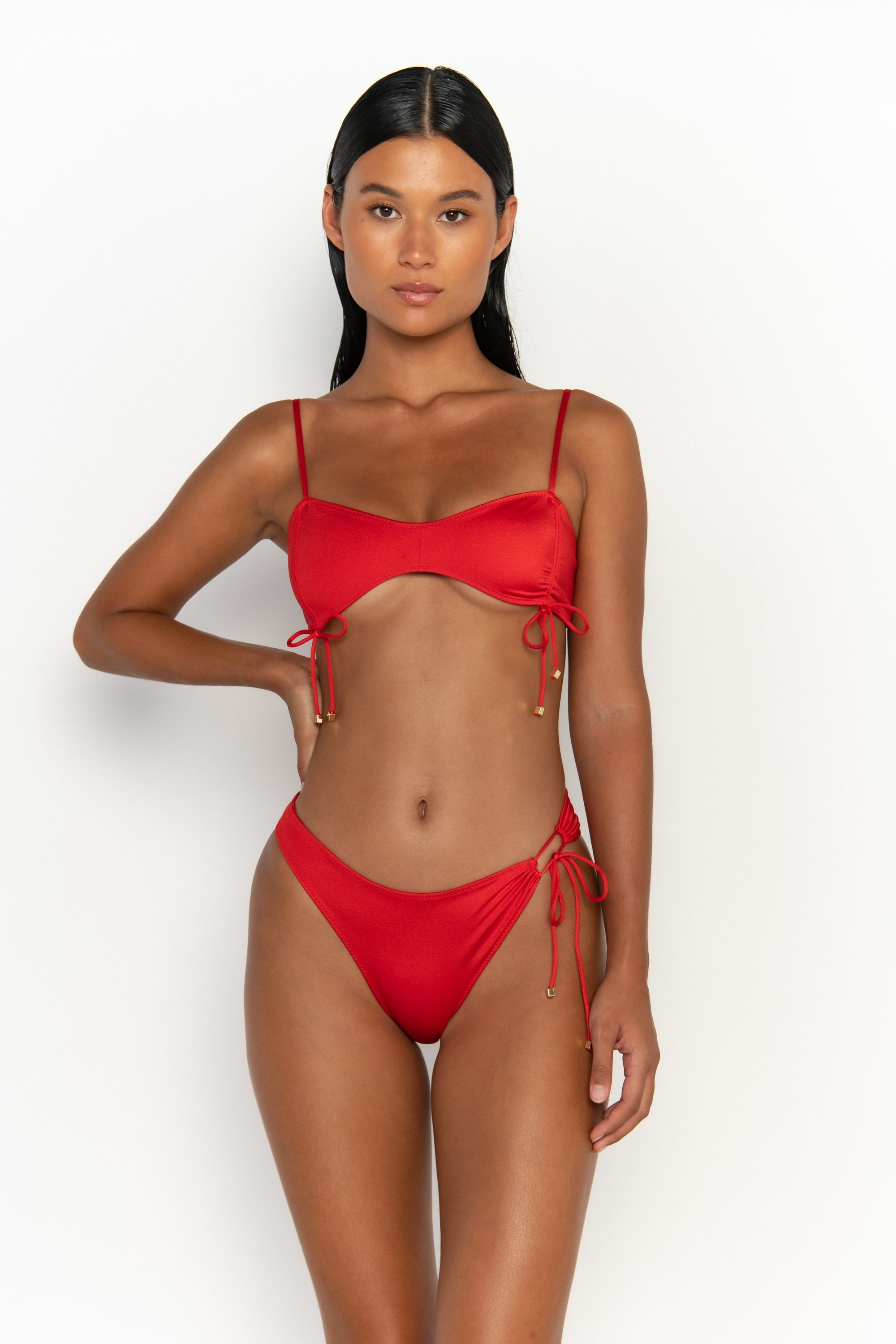 front view womens swimwear designed as high quality bikini from sommer swim swimwear australia - bea siren is a red bikini with bralette bikini top