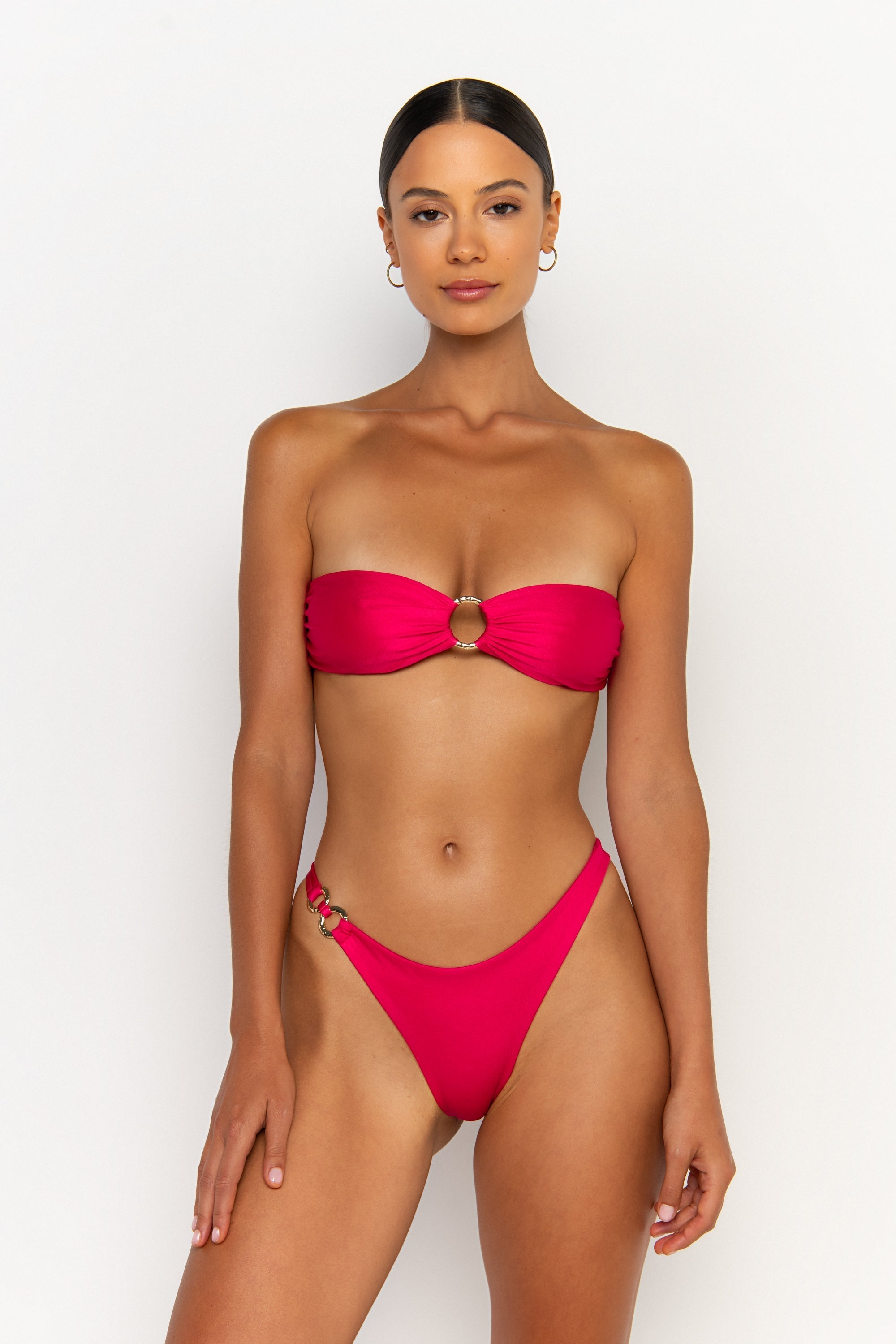 front view womens swimwear designed as high quality bikini from sommer swim swimwear australia - cece magenta is a fuchsia bikini with bandeau bikini top