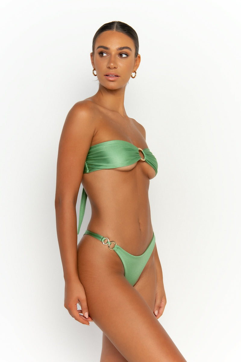 side view womens swimwear designed as high quality bikini from sommer swim swimwear australia - cece maltese is a mint green bikini with bandeau bikini top