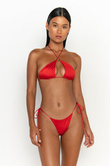 front view womens swimwear designed as high quality bikini from sommer swim swimwear australia - celene siren is a red bikini with halter bikini top