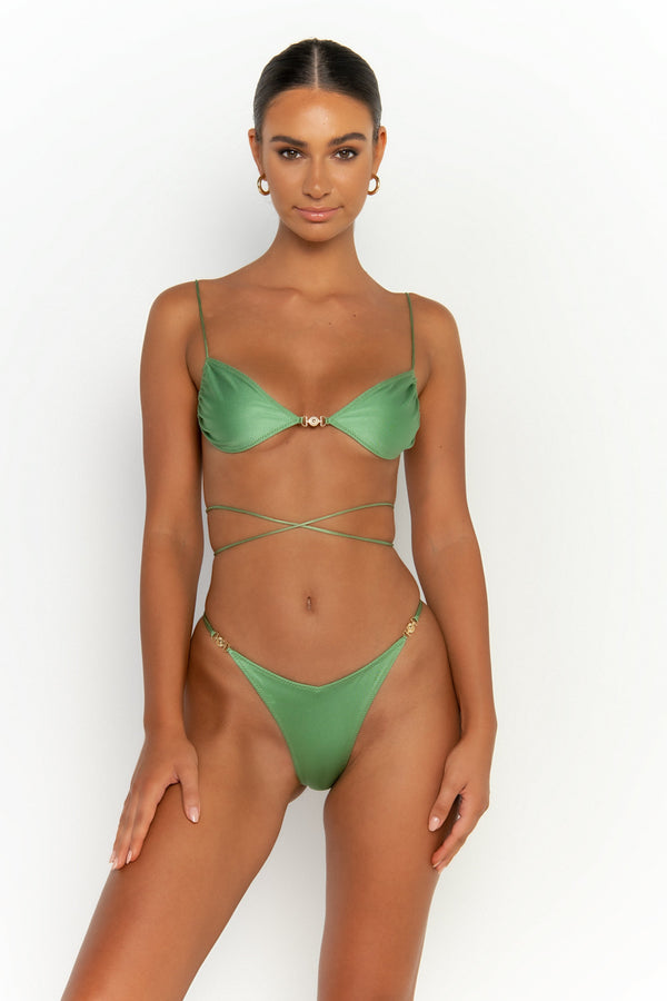 front view womens swimwear designed as high quality bikini from sommer swim swimwear australia - ella maltese is a mint green bikini with bralette bikini top