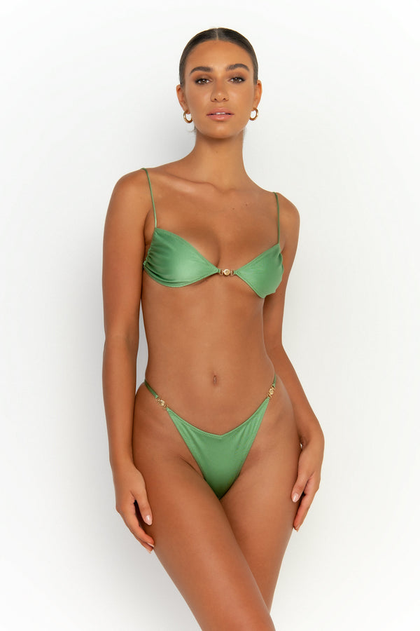 front second view womens swimwear designed as high quality bikini from sommer swim swimwear australia - ella maltese is a mint green bikini with bralette bikini top