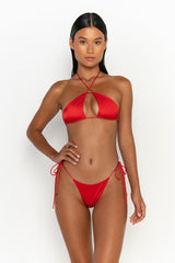 front view womens swimwear designed as high quality bikini from sommer swim swimwear australia - freya siren is a red bikini with tie side bikini bottom