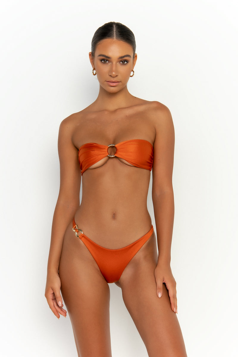 front view womens swimwear designed as high quality bikini from sommer swim swimwear australia - gigi egitto is a dark orange bikini with cheeky bikini bottom