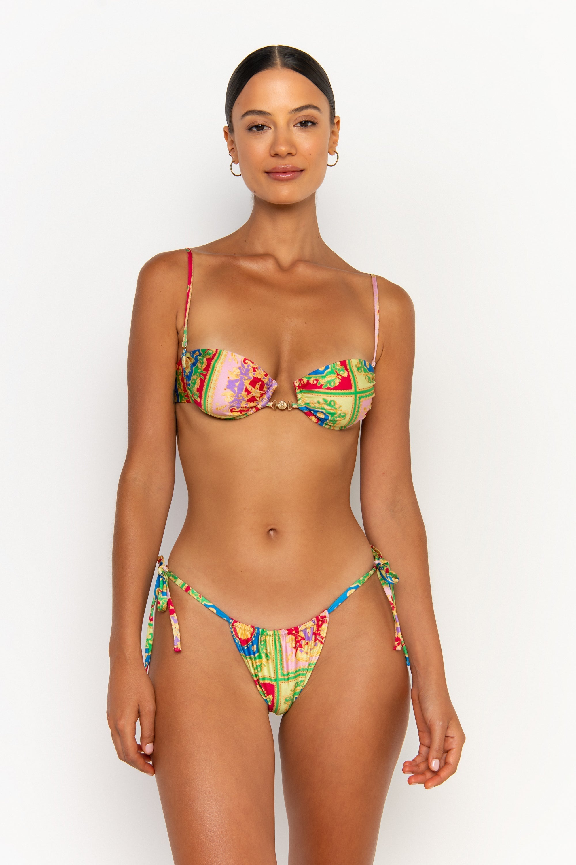 front view womens swimwear designed as high quality bikini from sommer swim swimwear australia - harper posidonia is a print bikini with balconette bikini top