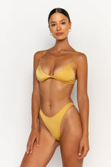 side view womens swimwear designed as high quality bikini from sommer swim swimwear australia - juliet lusso is a golden bikini with bralette bikini top