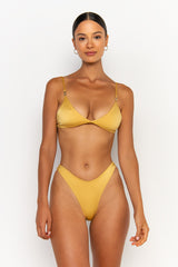 front view womens swimwear designed as high quality bikini from sommer swim swimwear australia - juliet lusso is a golden bikini with bralette bikini top