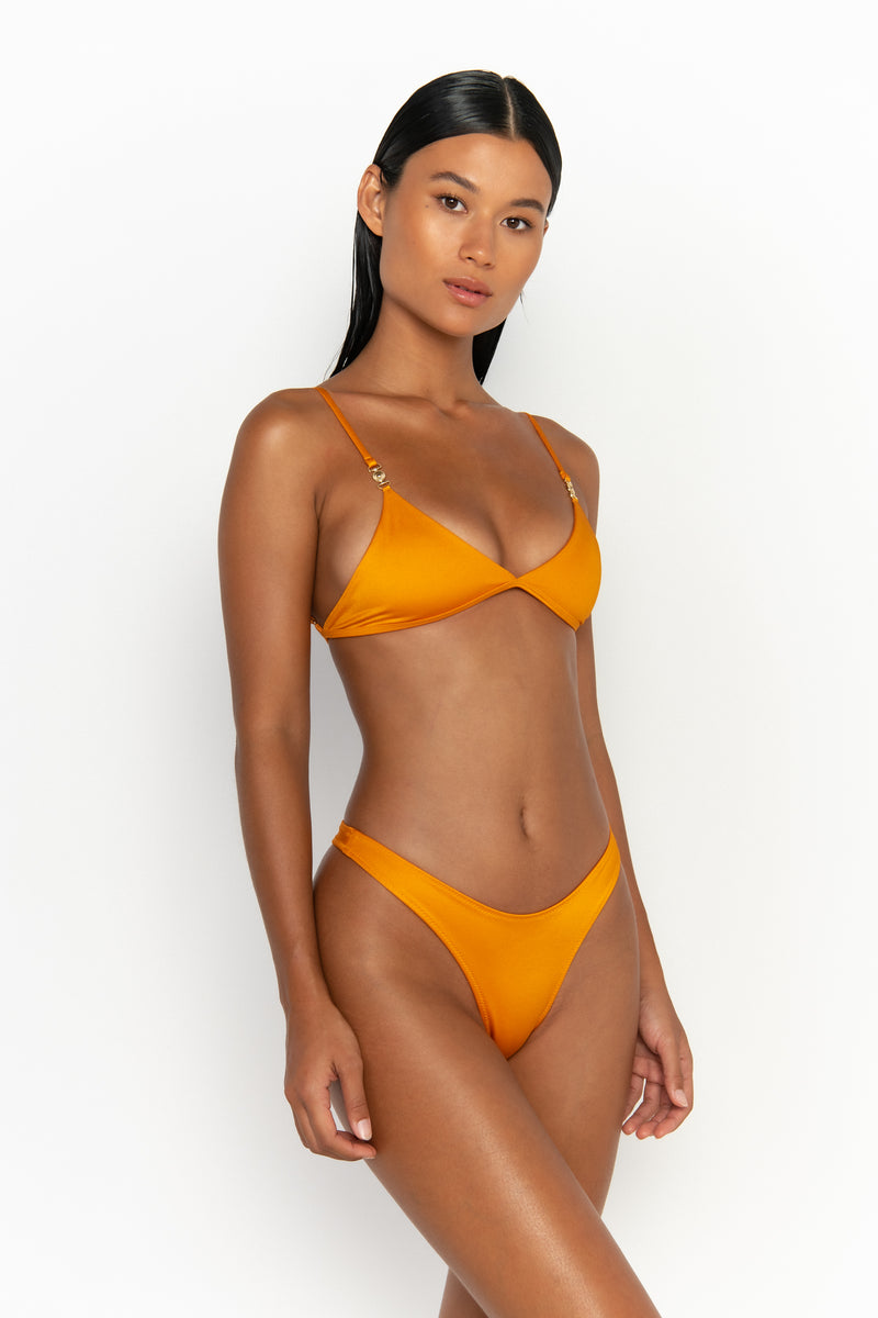 side view womens swimwear designed as high quality bikini from sommer swim swimwear australia - juliet turmeric is a light orange bikini with bralette bikini top