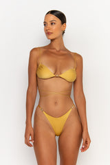 front wrapped view womens swimwear designed as high quality bikini from sommer swim swimwear australia - lia lusso is a golden bikini with brazilian bikini bottoms
