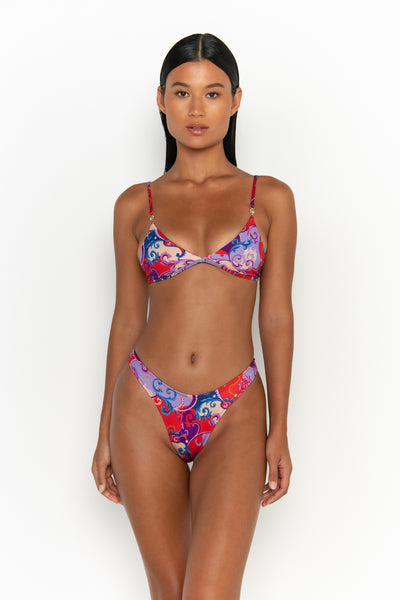 front view womens swimwear designed as high quality bikini from sommer swim swimwear australia - niam rococo is a print bikini with thong bikini bottom