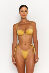 front view womens swimwear designed as high quality bikini from sommer swim swimwear australia - paloma lusso is a golden bikini with tie side bikini bottom