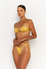 side second view womens swimwear designed as high quality bikini from sommer swim swimwear australia - paloma lusso is a golden bikini with tie side bikini bottom
