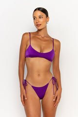 front look side view womens swimwear designed as high quality bikini from sommer swim swimwear australia - pilar petunia is a purple bikini with bralette bikini top