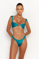 front view womens swimwear designed as high quality bikini from sommer swim swimwear australia - soriya blue fondale is an aqua blue bikini with balconette bikini top