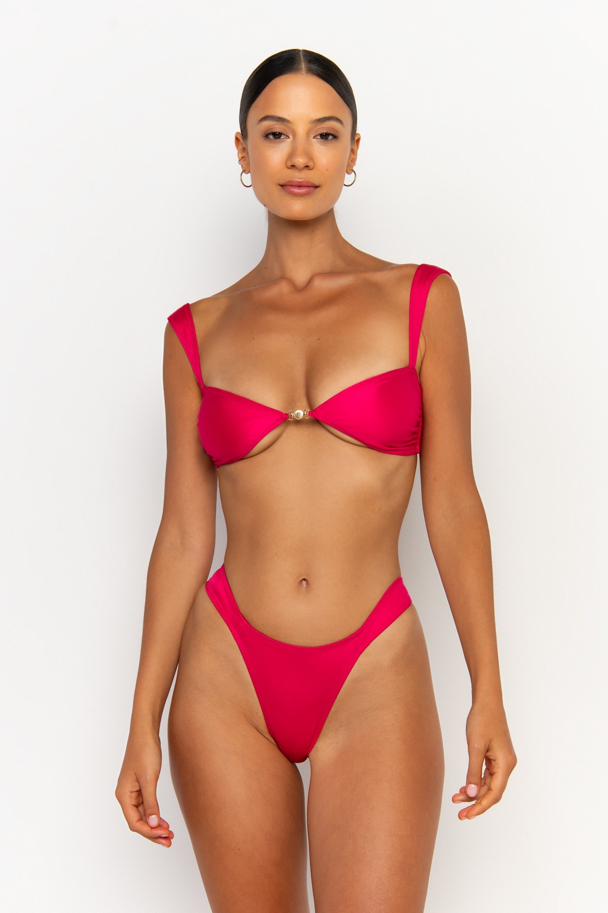 front view womens swimwear designed as high quality bikini from sommer swim swimwear australia - soriya magenta is a fuchsia bikini with balconette bikini top