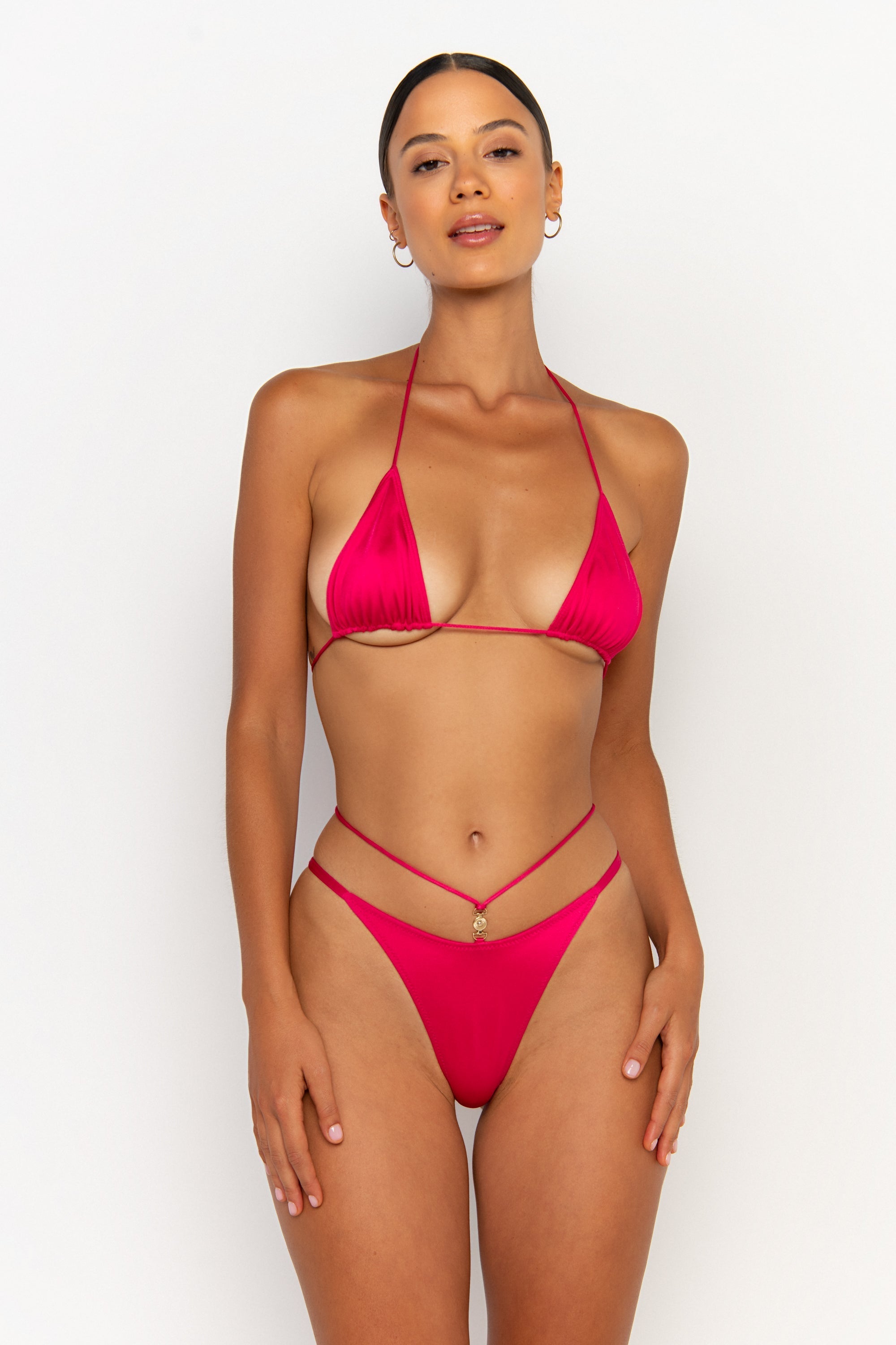 front view womens swimwear designed as high quality bikini from sommer swim swimwear australia - stella magenta is a fuchsia bikini with mini triangle bikini top