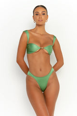 front view womens swimwear designed as high quality bikini from sommer swim swimwear australia - zita maltese is a mint green bikini with cheeky bikini bottom