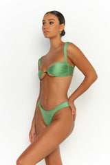 side view womens swimwear designed as high quality bikini from sommer swim swimwear australia - zita maltese is a mint green bikini with cheeky bikini bottom